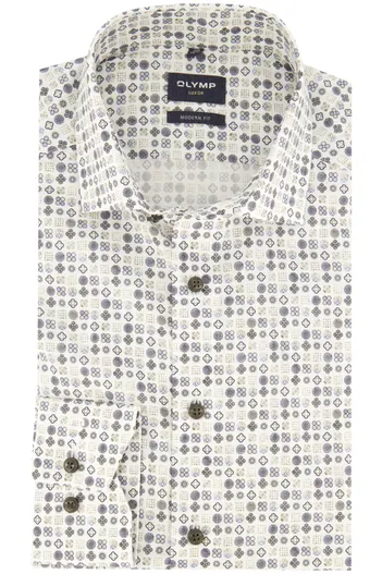 Olymp Olymp overhemd beige blauw geprint Luxor Modern Fit