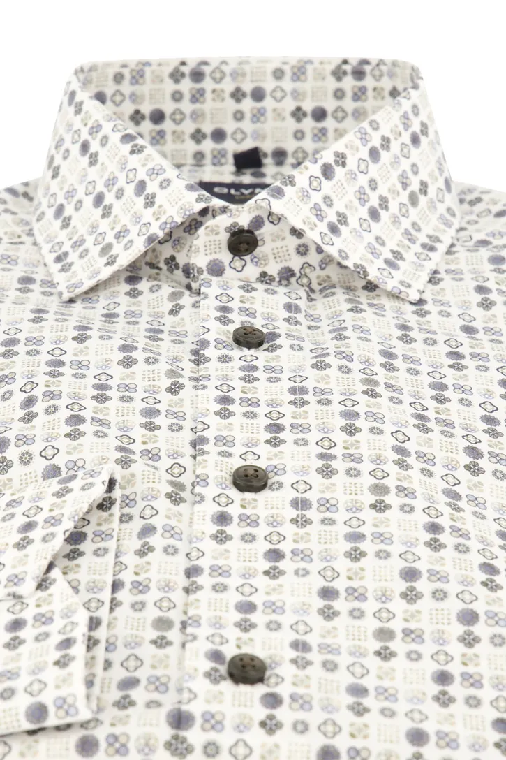 Olymp overhemd beige blauw geprint Luxor Modern Fit