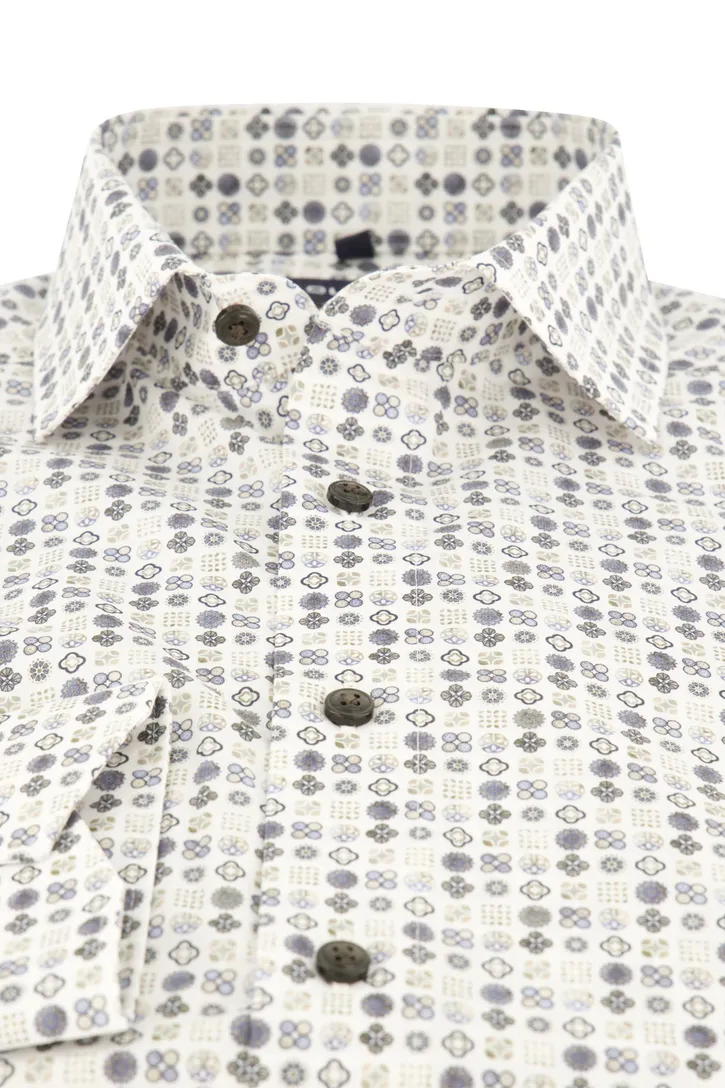 Olymp overhemd beige blauw geprint Luxor Modern Fit