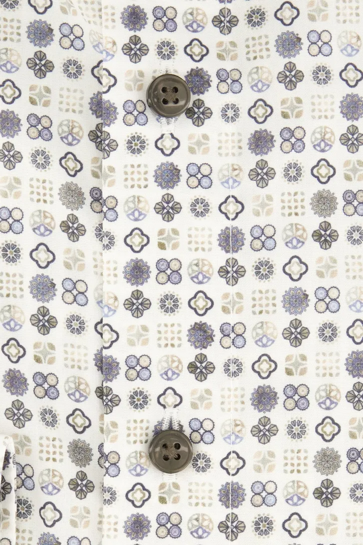 Olymp overhemd beige blauw geprint Luxor Modern Fit