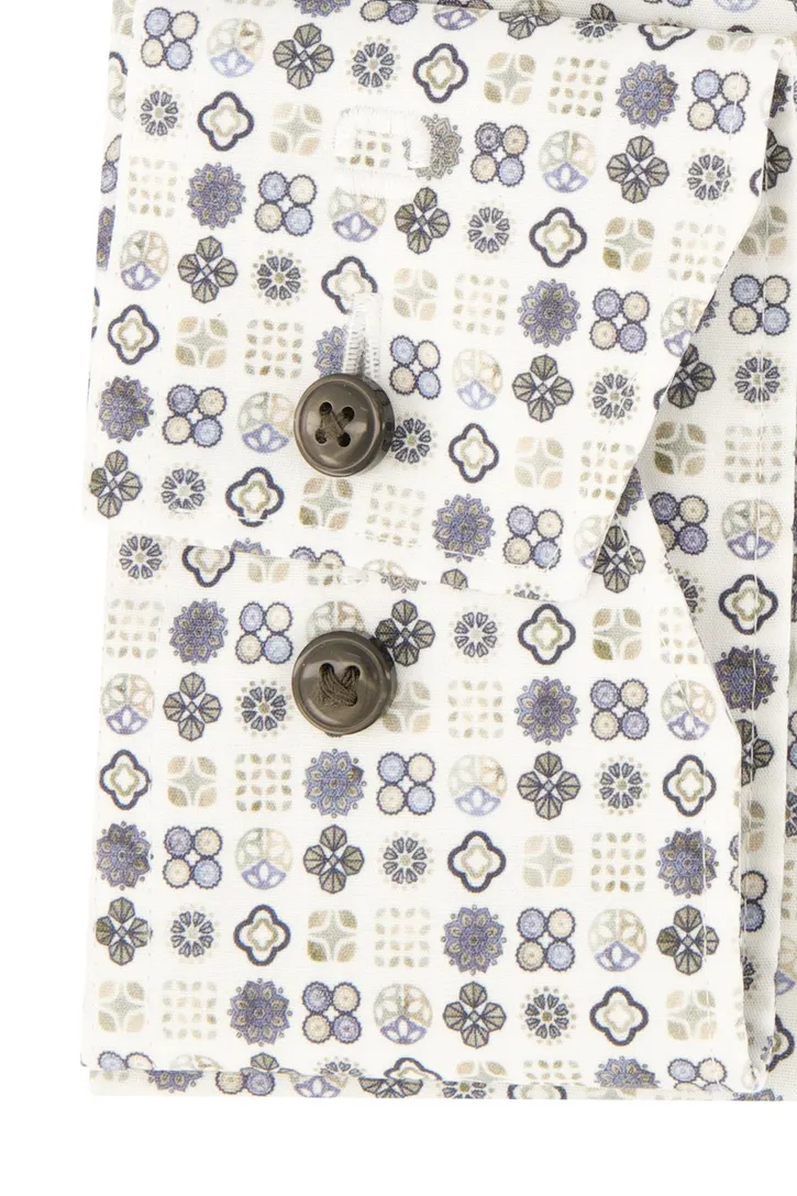 Olymp overhemd beige blauw geprint Luxor Modern Fit