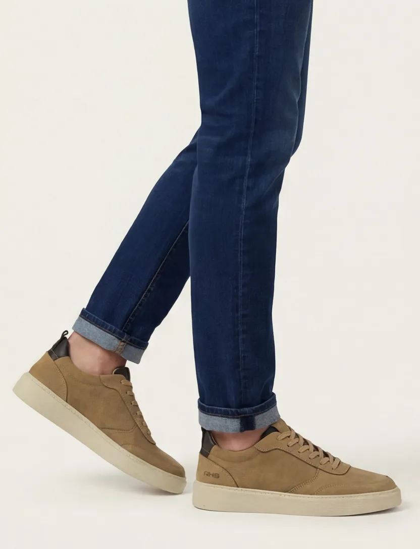 Leren Rehab sneakers effen camel
