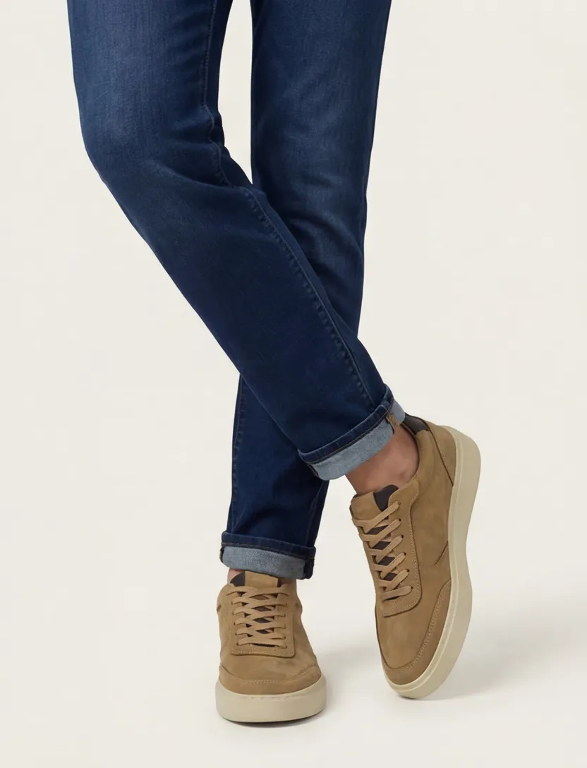 Leren Rehab sneakers effen camel