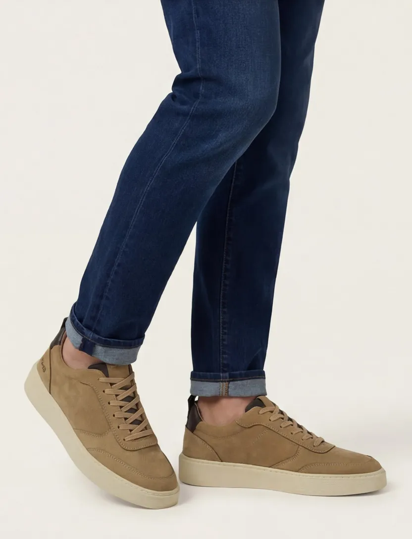 Leren Rehab sneakers effen camel