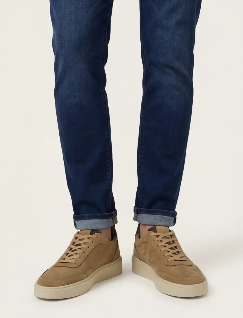 Leren Rehab sneakers effen camel