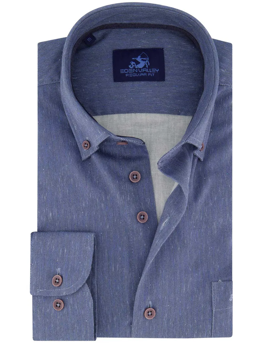 Eden Valley Regular Fit casual overhemd blauw borstzak