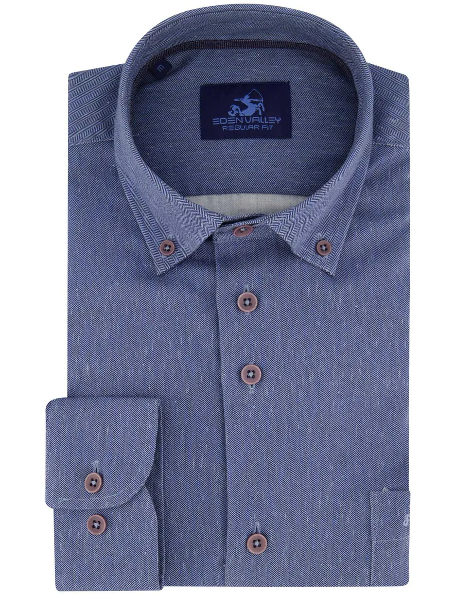 Eden Valley Regular Fit casual overhemd blauw borstzak