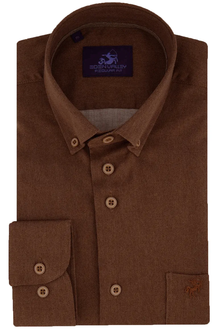 Eden Valley Regular Fit casual overhemd camel borstzak