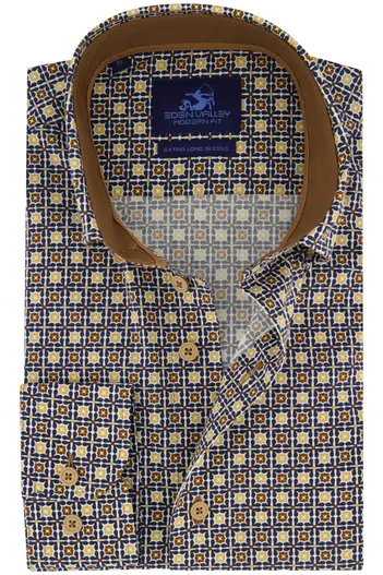 Eden Valley Eden Valley overhemd normale fit donkerblauw met print