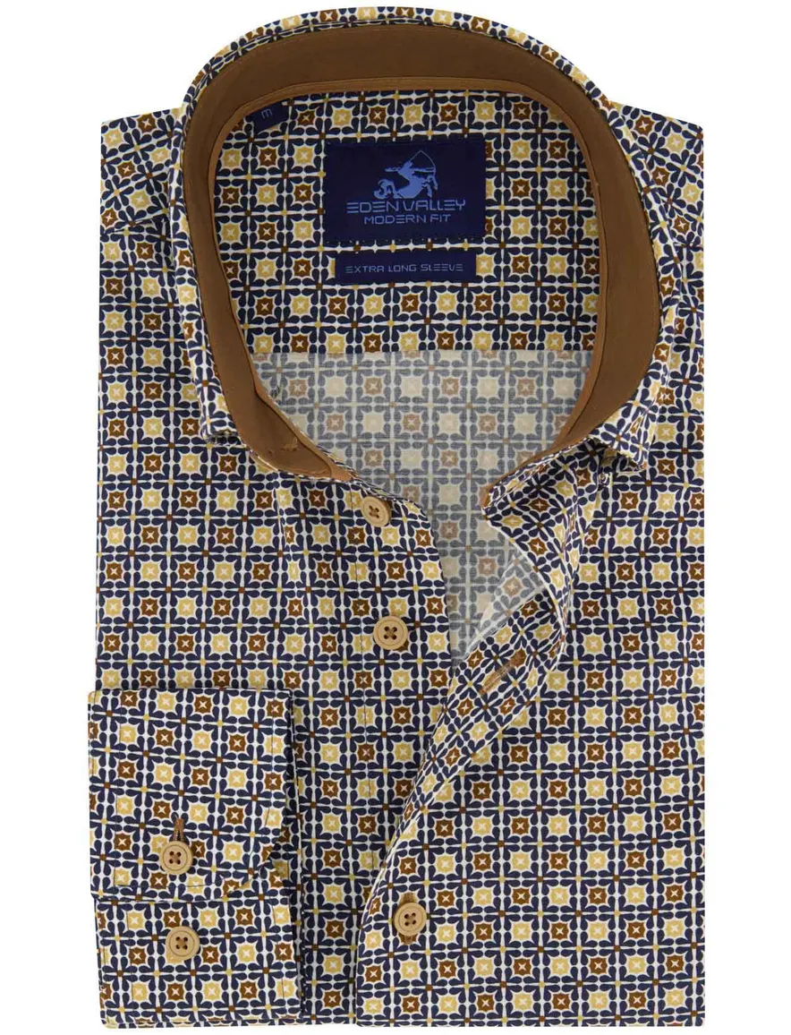 Eden Valley overhemd normale fit donkerblauw met print