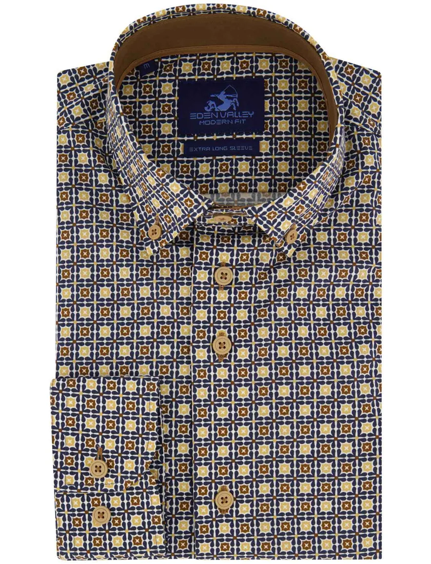 Eden Valley overhemd normale fit donkerblauw met print