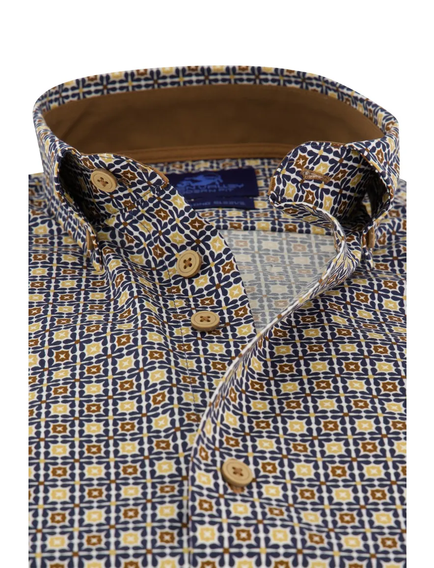 Eden Valley overhemd normale fit donkerblauw met print