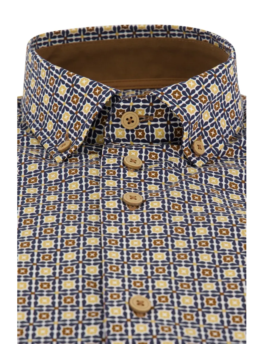 Eden Valley overhemd normale fit donkerblauw met print
