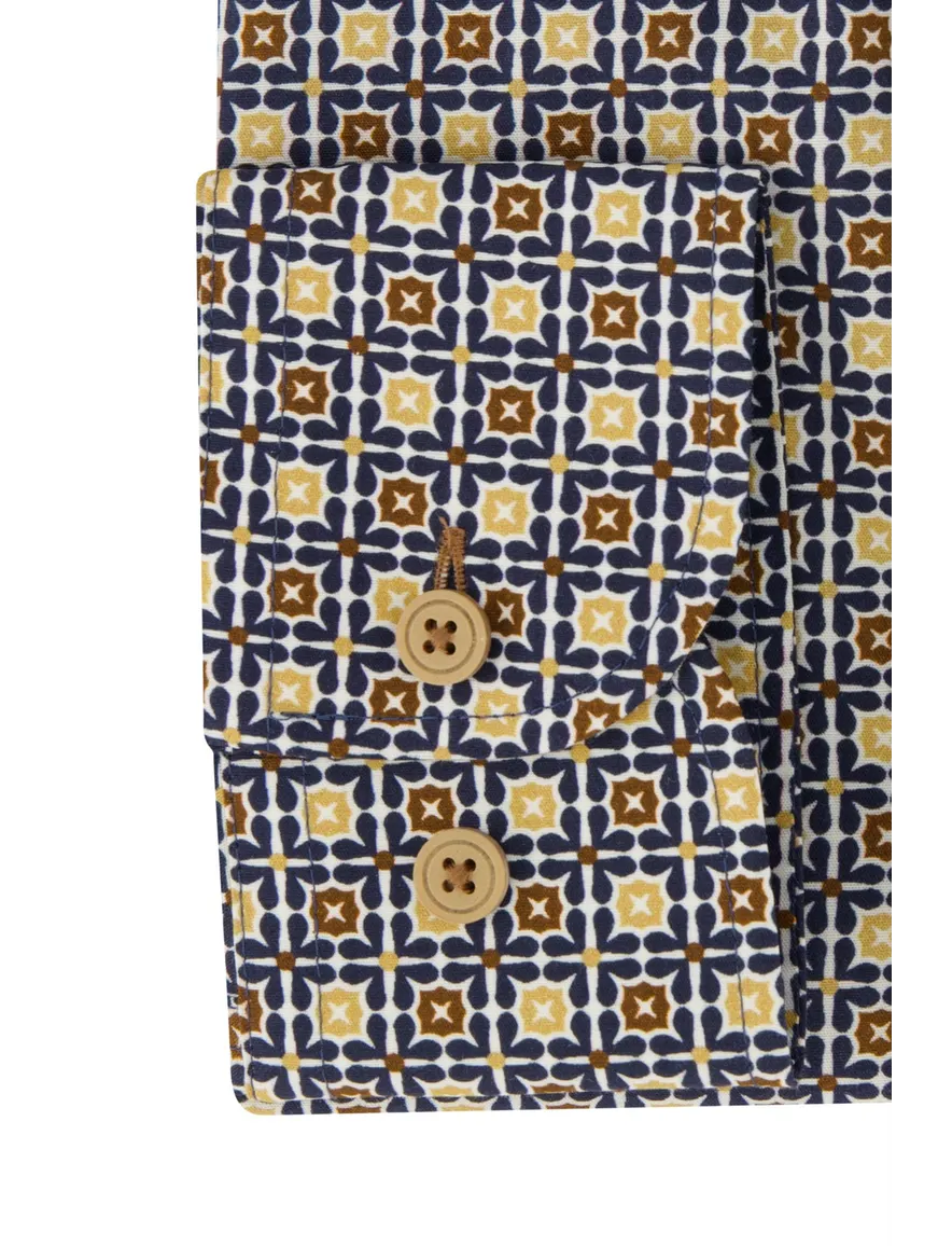 Eden Valley overhemd normale fit donkerblauw met print