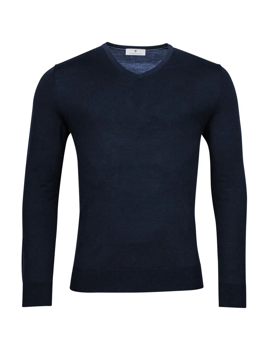 Thomas Maine trui donkerblauw v-hals