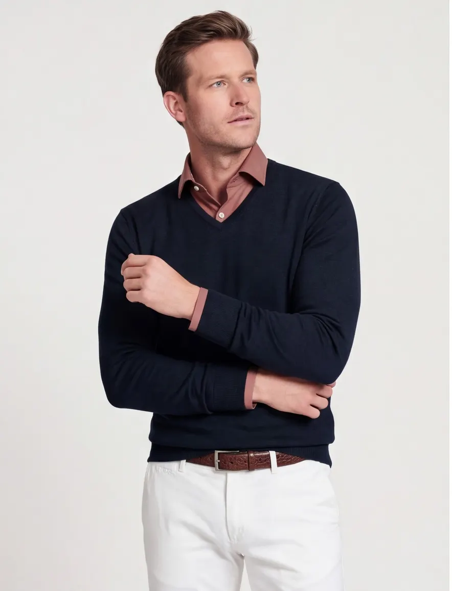 Thomas Maine trui donkerblauw v-hals
