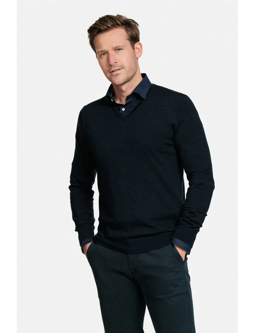 Thomas Maine trui donkerblauw v-hals