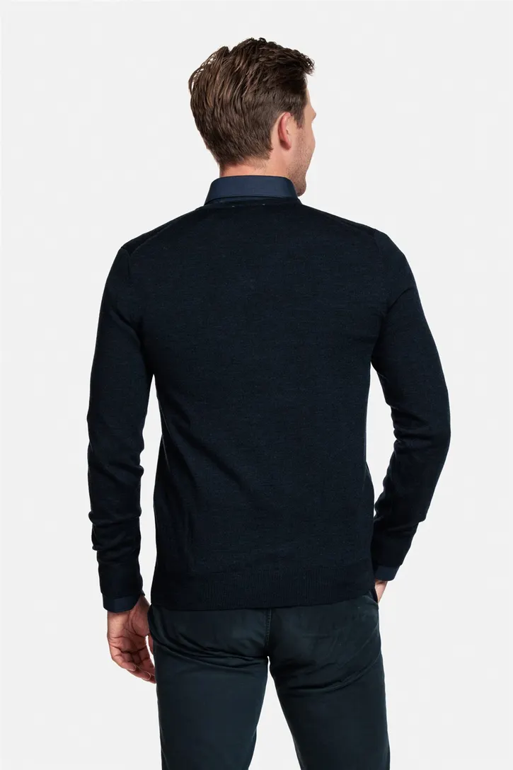 Thomas Maine trui donkerblauw v-hals normale fit 100% wol
