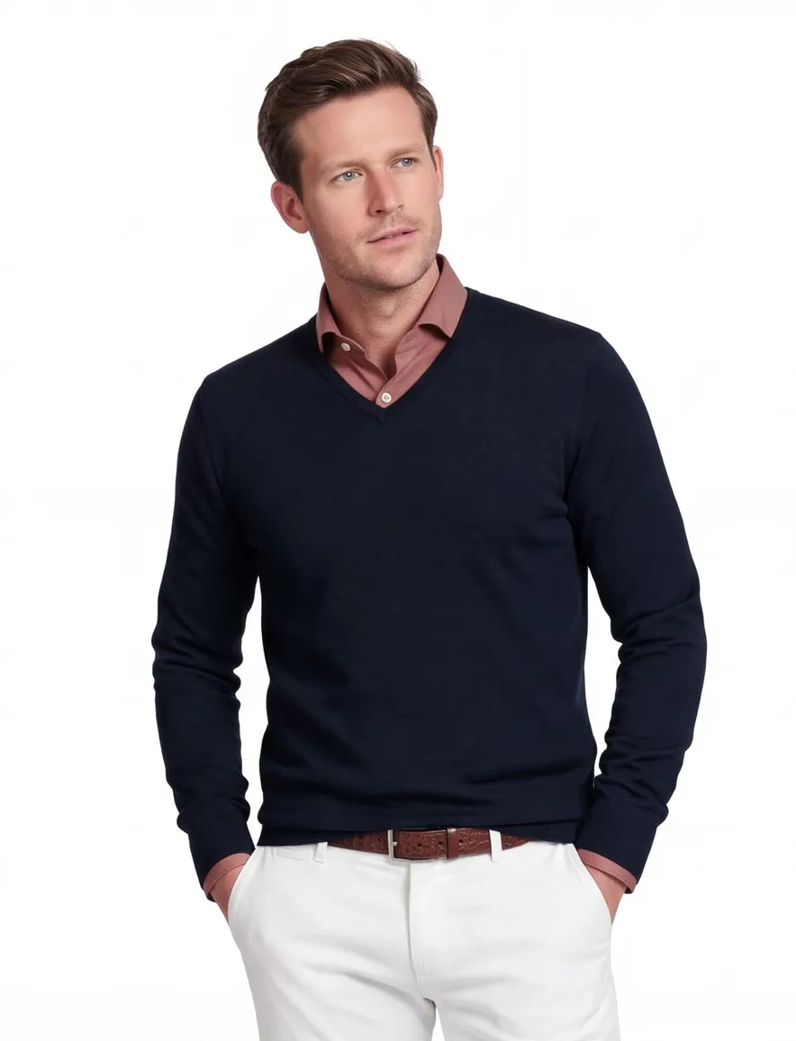 Thomas Maine trui donkerblauw v-hals