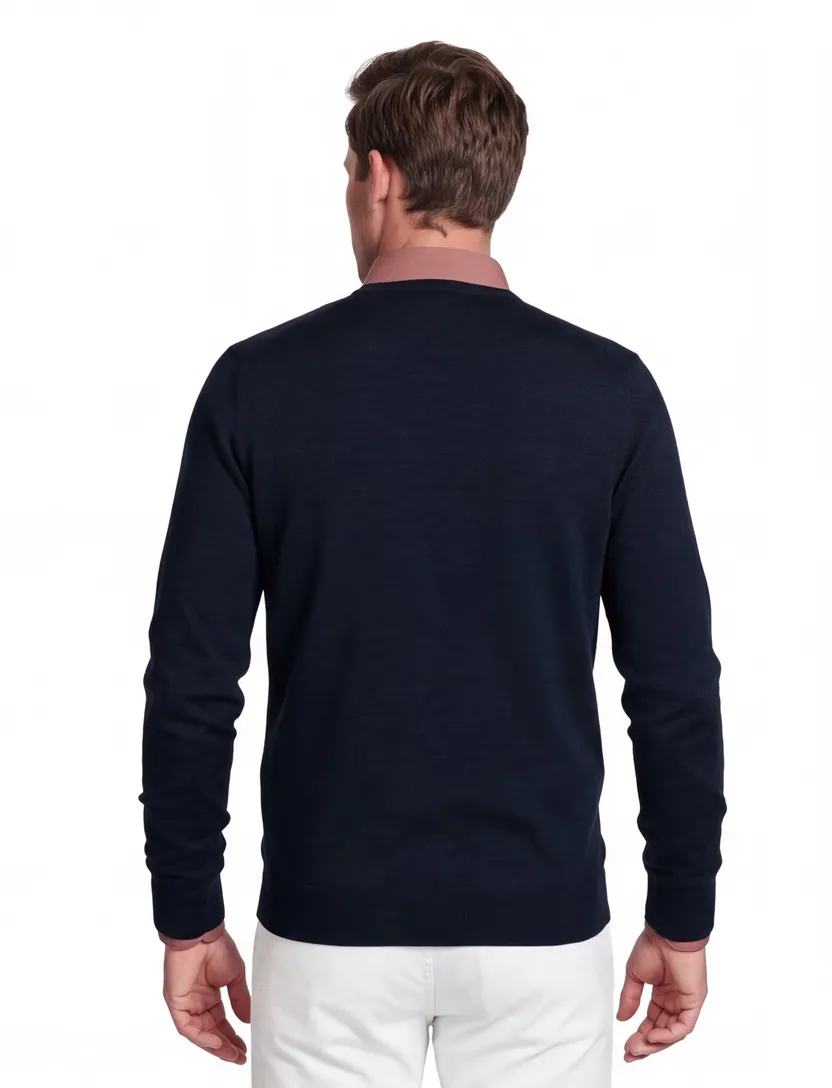 Thomas Maine trui donkerblauw v-hals normale fit 100% wol