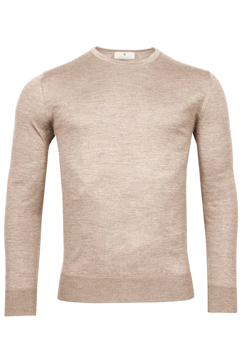 Thomas Maine trui beige gemêleerd normale fit ronde hals