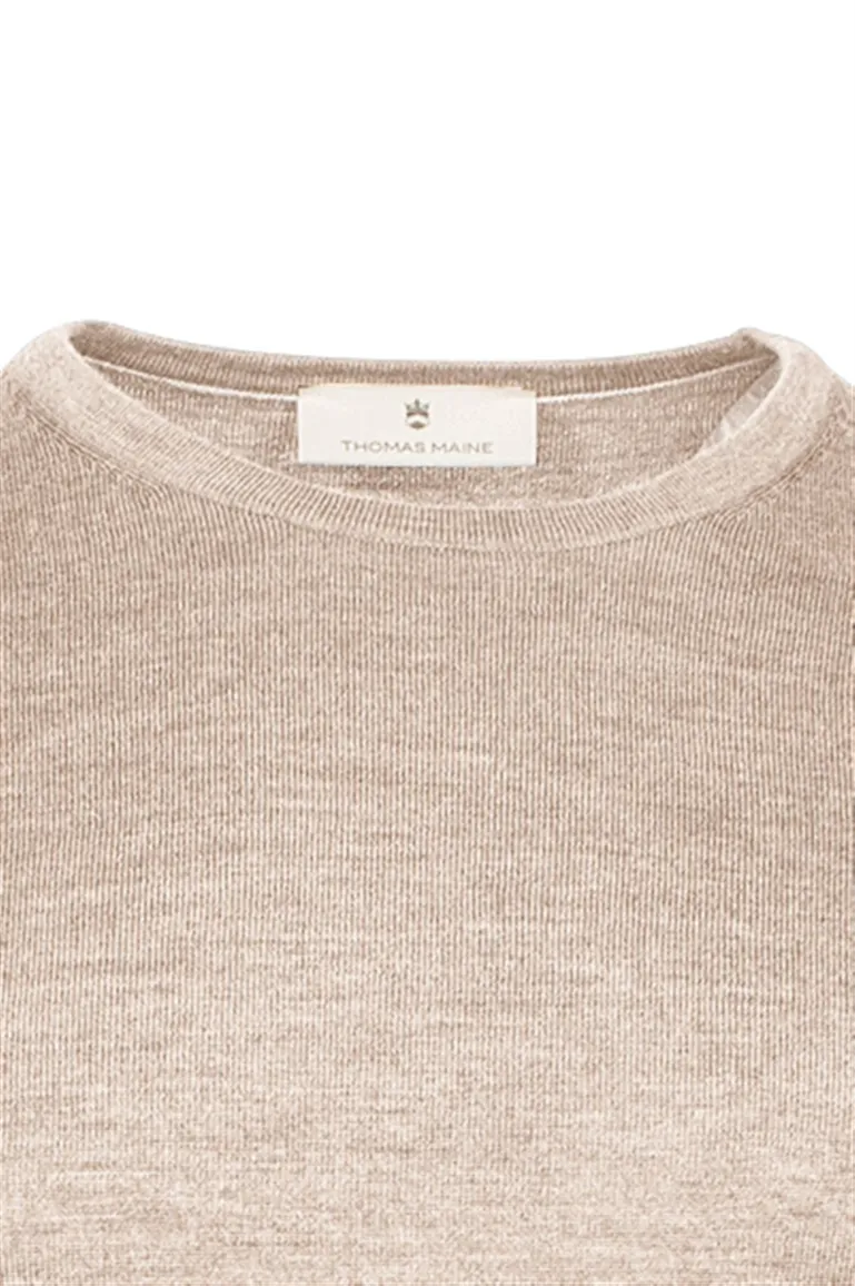 Thomas Maine trui beige gemêleerd normale fit ronde hals