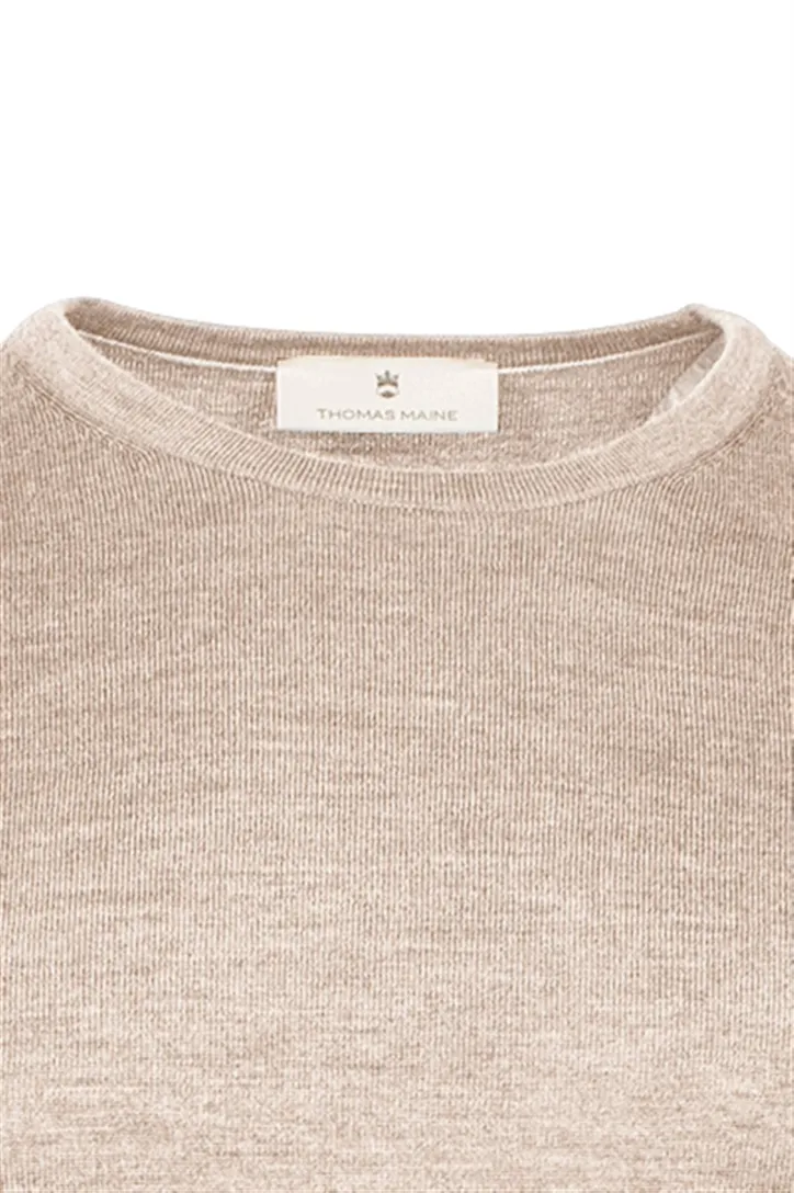Thomas Maine trui beige ronde hals gemêleerd wol normale fit