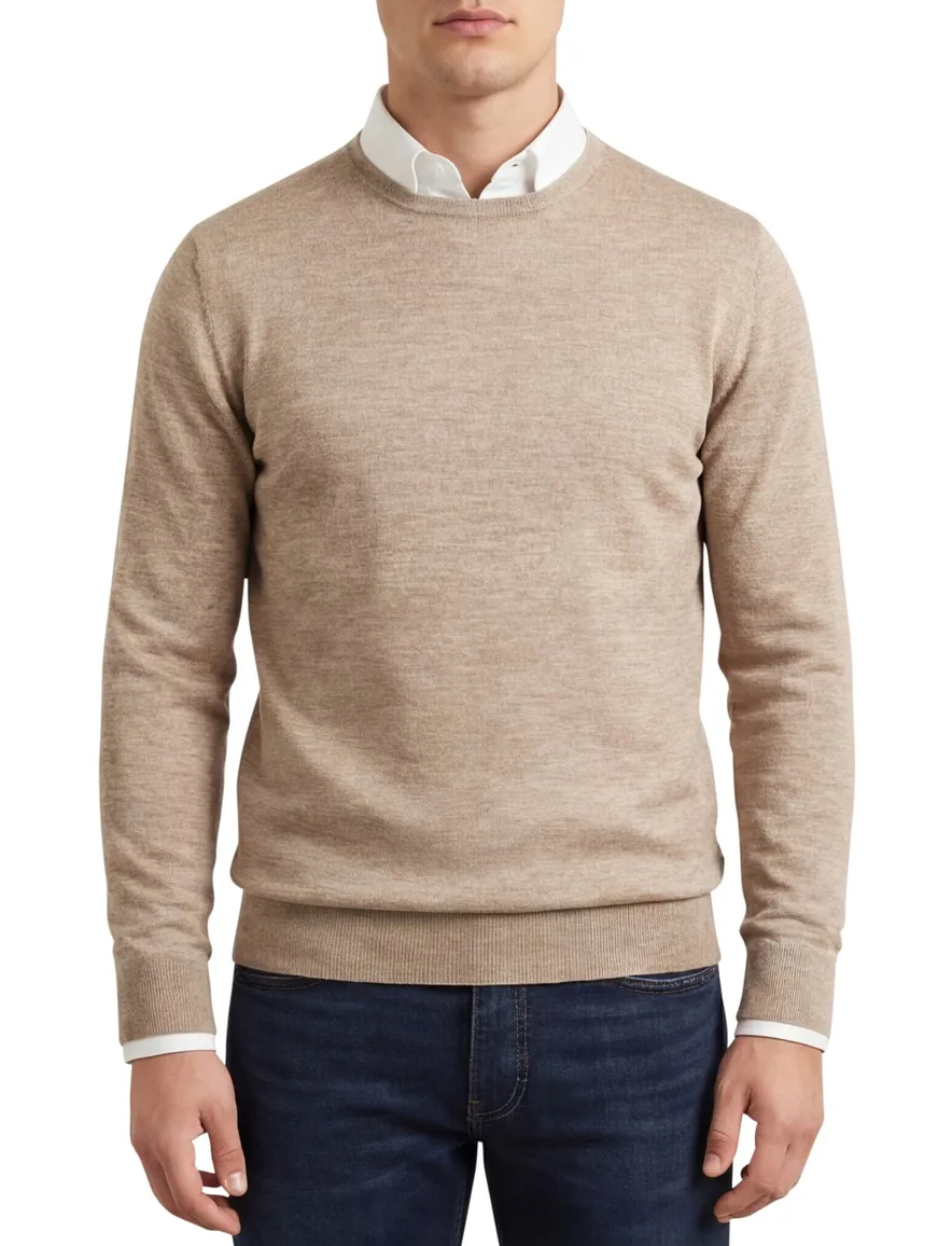 Thomas Maine trui beige gemêleerd normale fit ronde hals