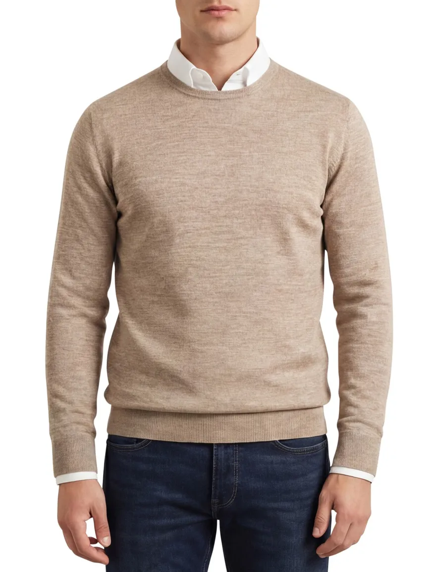 Thomas Maine trui beige gemêleerd normale fit ronde hals