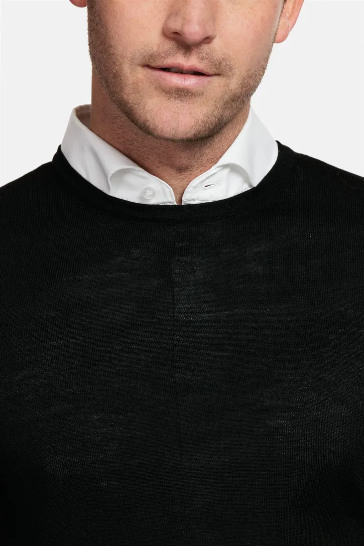 Thomas Maine trui zwart ronde hals normale fit