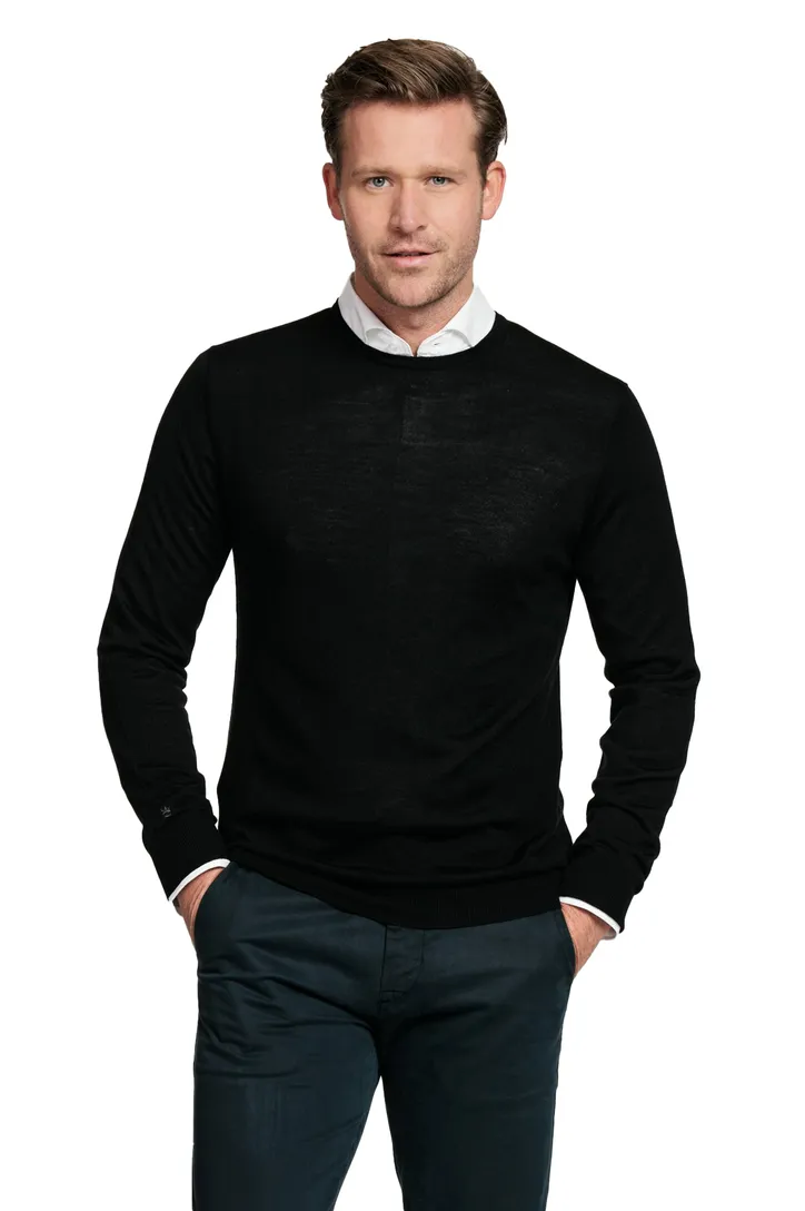 Thomas Maine trui zwart ronde hals normale fit