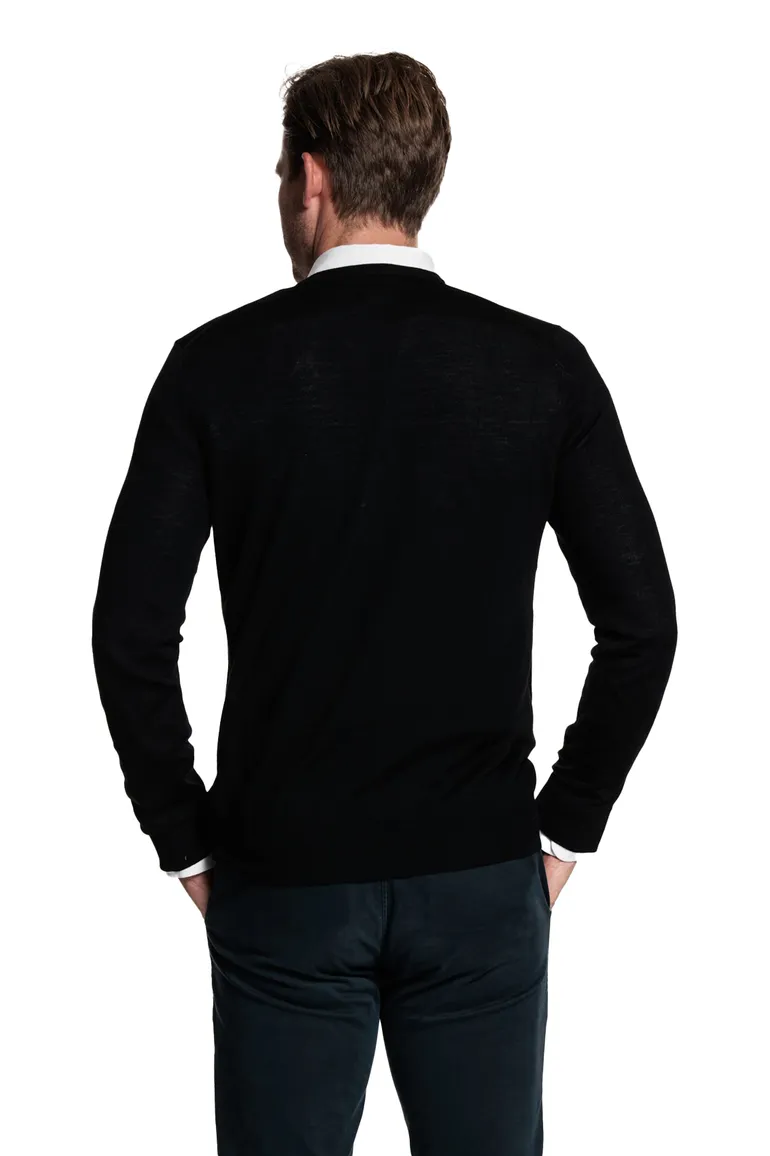 Thomas Maine trui zwart ronde hals effen 100% wol