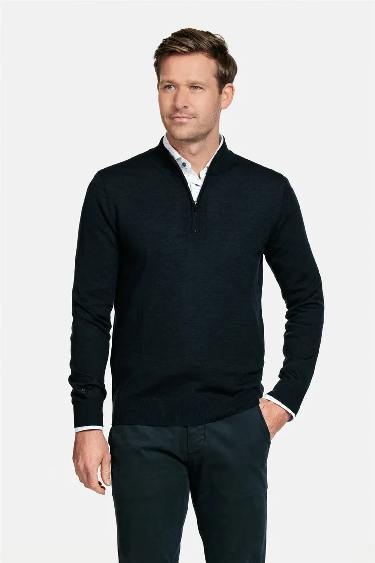 Thomas Maine trui donkerblauw half-zip met rits
