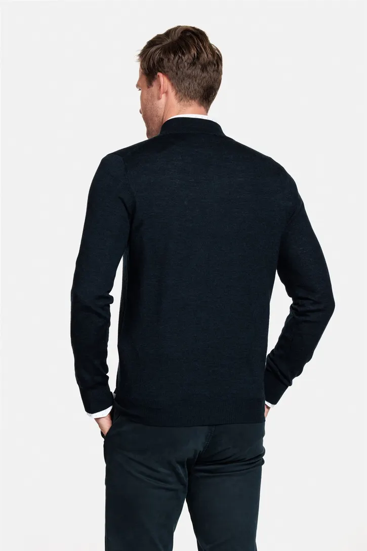 Thomas Maine trui navy half-zip effen normale fit wol