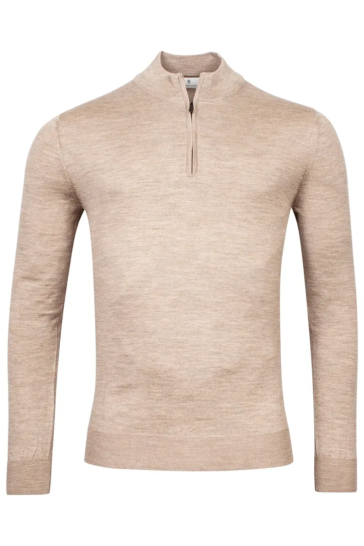 Thomas Maine trui beige half-zip met rits normale fit