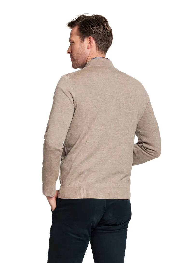 Thomas Maine trui beige half-zip met rits normale fit
