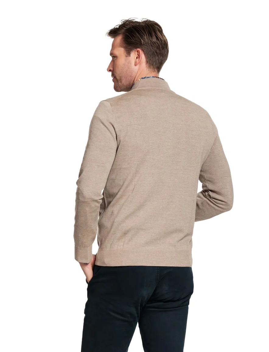 Thomas Maine trui beige half-zip normale fit 100% wol
