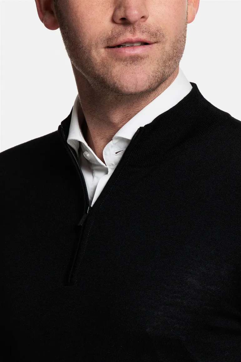 Thomas Maine trui zwart half-zip