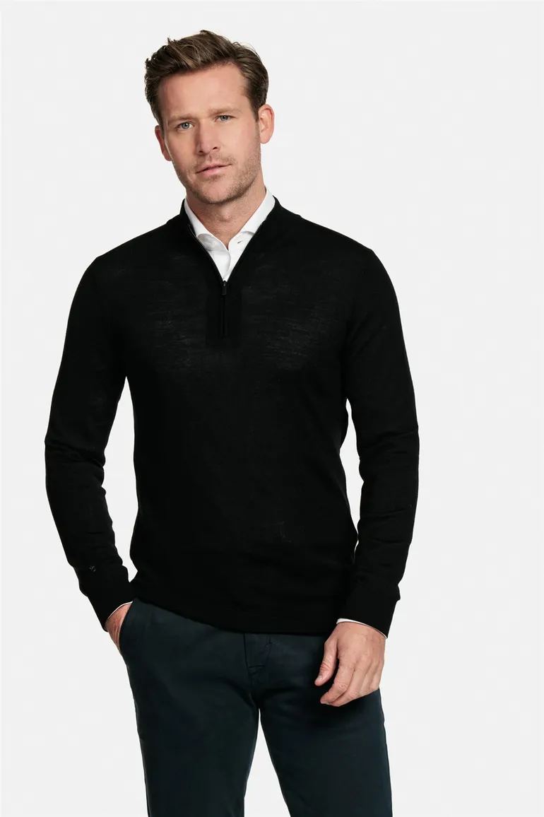 Thomas Maine trui zwart half-zip