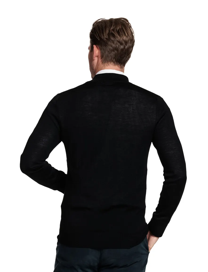 Thomas Maine trui zwart half-zip met rits effen 100% wol