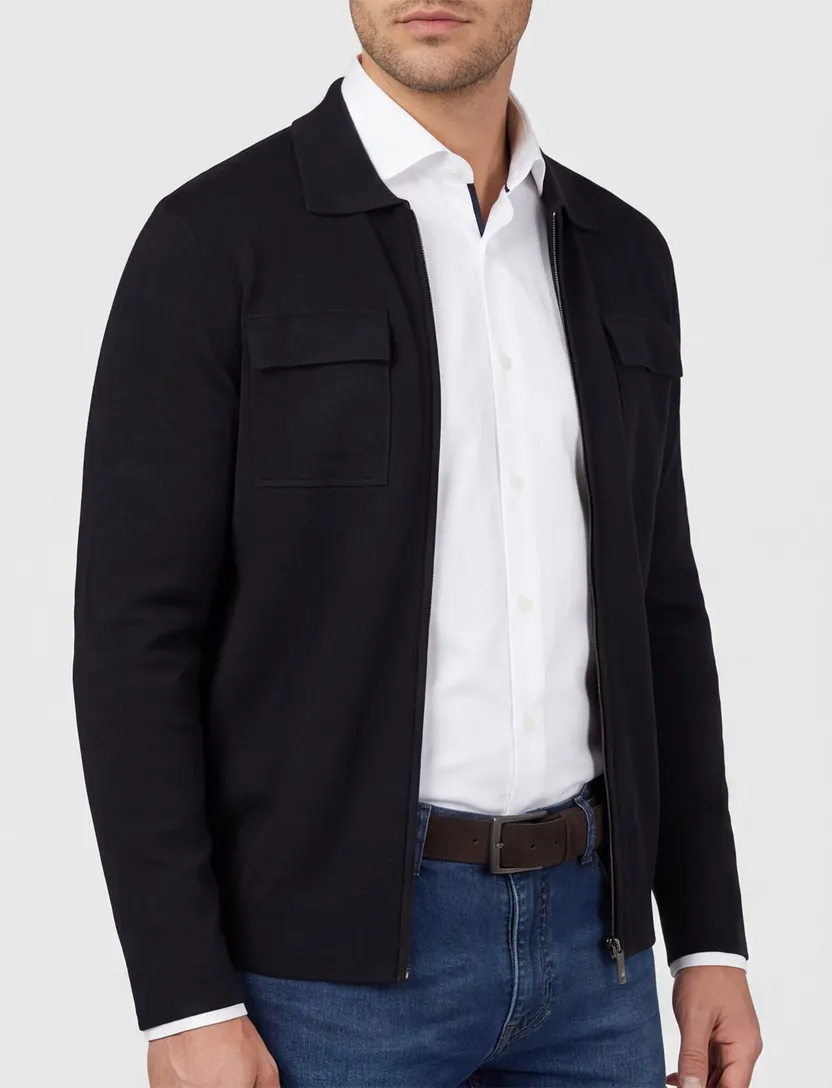 Thomas Maine gebreid vest donkerblauw borstzakken wol normale fit