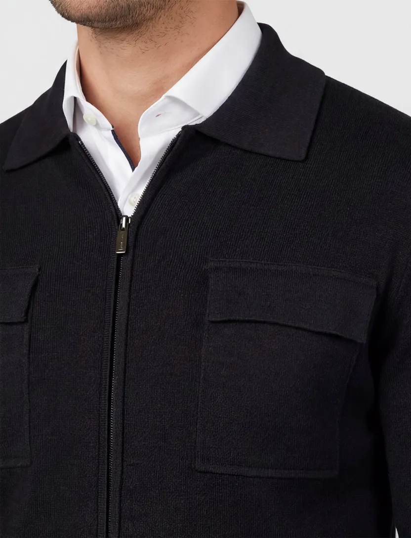 Thomas Maine gebreid vest donkerblauw borstzakken wol normale fit