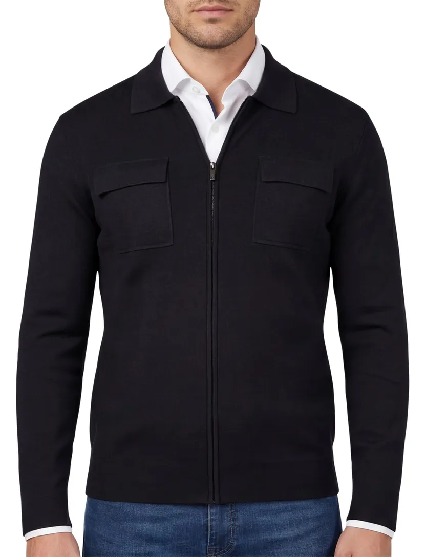 Thomas Maine gebreid vest donkerblauw borstzakken wol normale fit