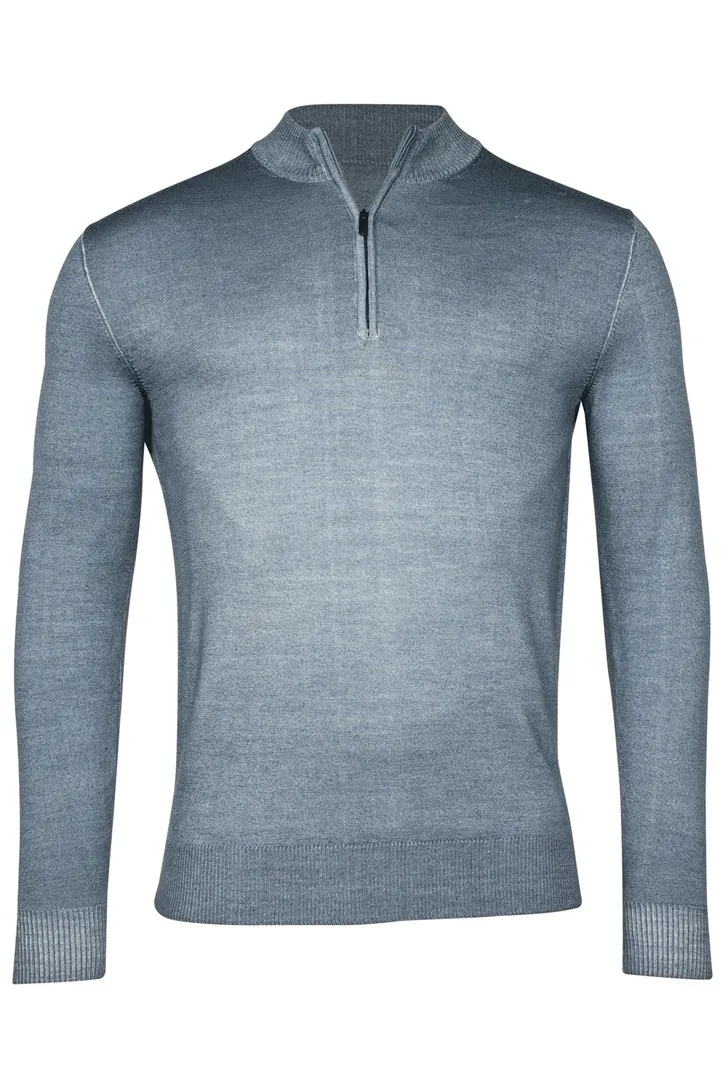 Thomas Maine blauwe trui half-zip wol normale fit