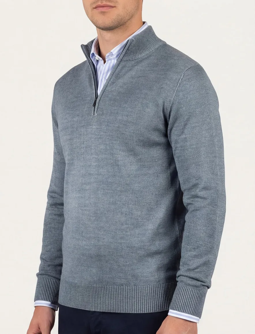 Thomas Maine trui blauw half-zip normale fit