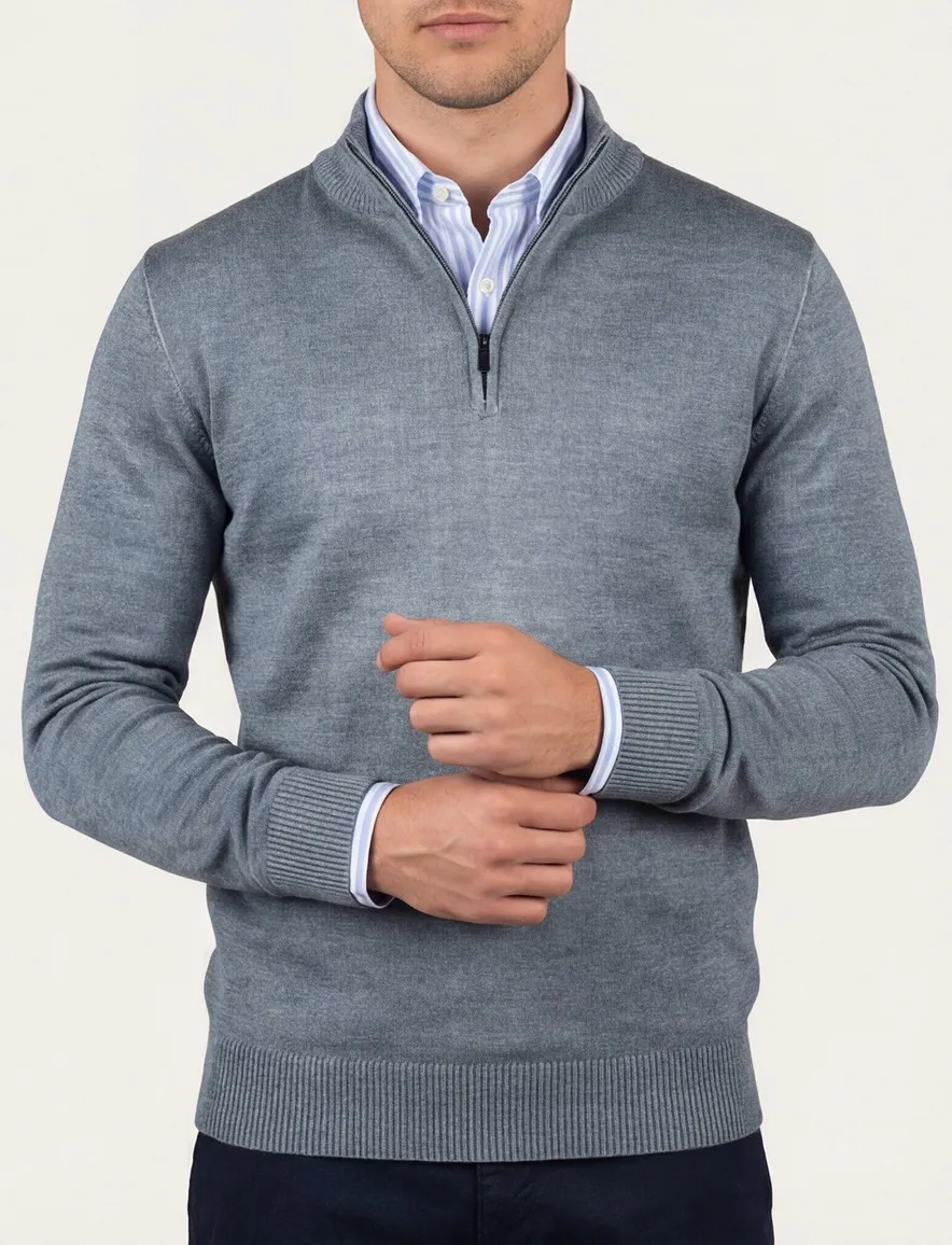 Thomas Maine trui blauw half-zip normale fit