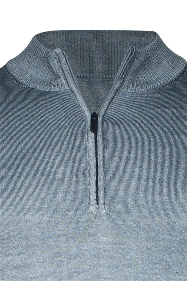 Thomas Maine blauwe trui half-zip wol normale fit