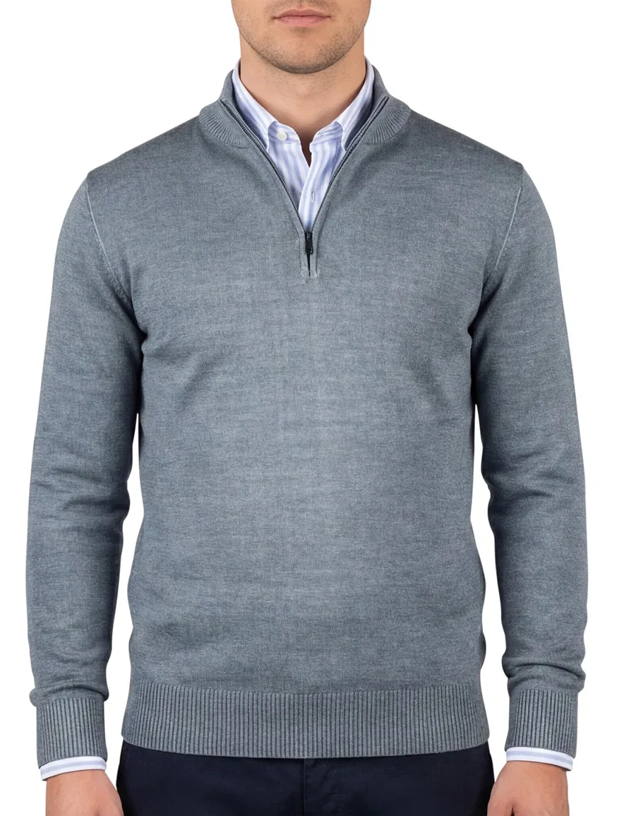 Thomas Maine trui blauw half-zip normale fit