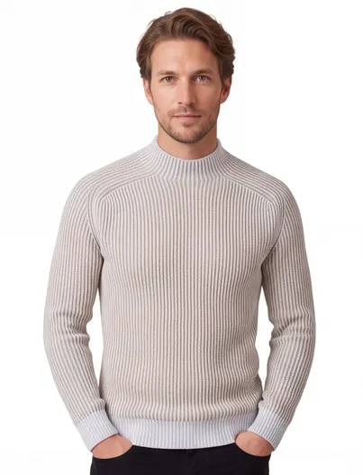 Thomas Maine coltrui Thomas Maine beige gestreept merinowol