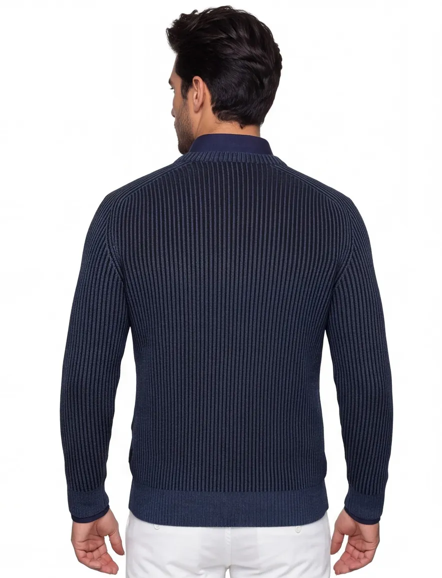 Thomas Maine gebreide turtleneck blauw structuur